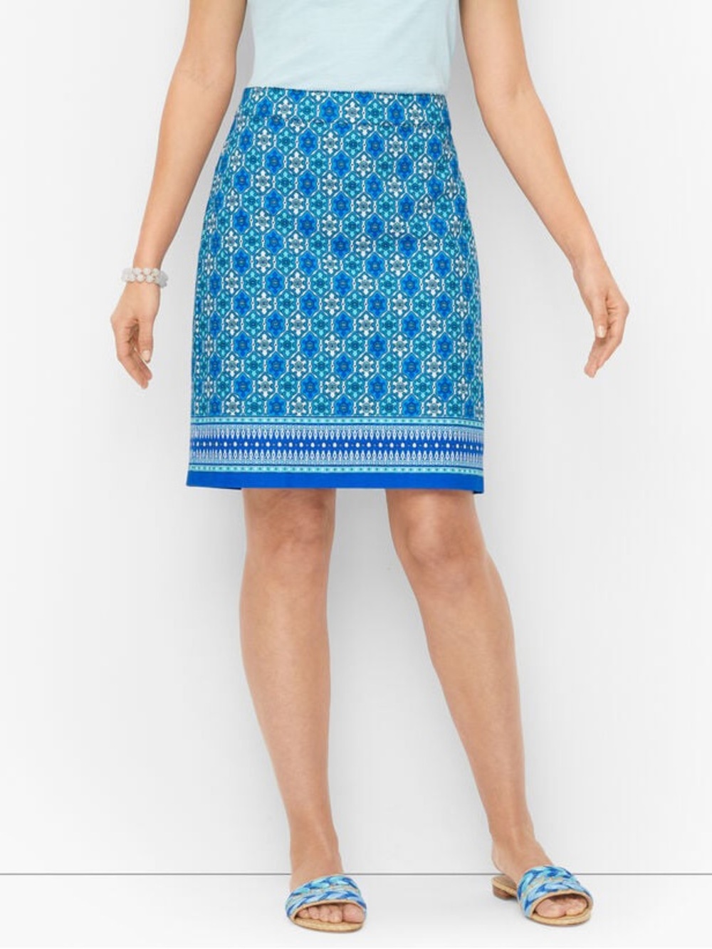 Talbots Cotton Canvas A-Line Skirt Blue Tiny Medallions Size 14